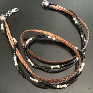 Bracelet or necklace. Braided leather and beads..cool piece